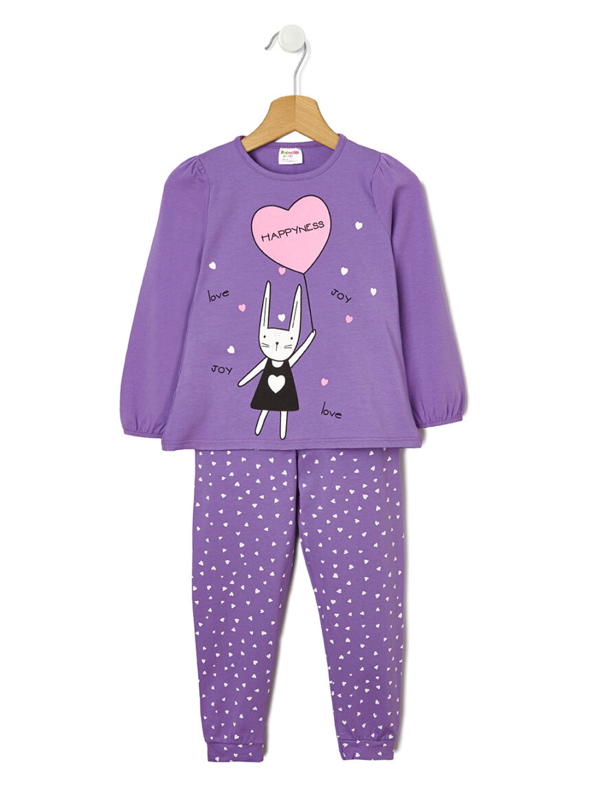 παιδική πιτζάμα μωβ με λαγουδάκι για κορίτσι - Prénatal