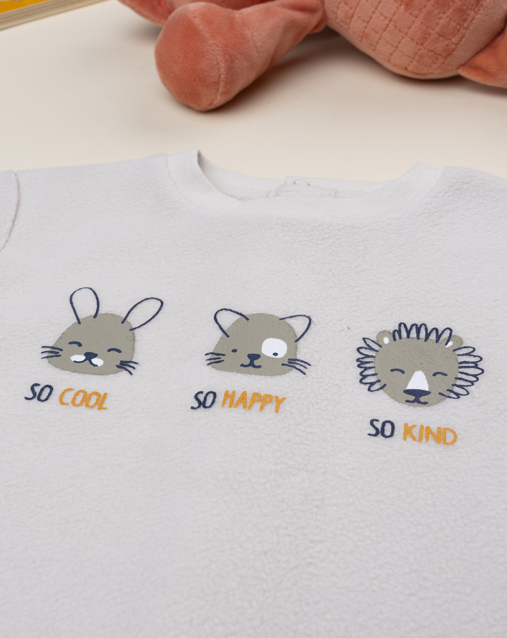 βρεφική πιτζάμα ολόσωμη fleece μπεζ με ζωάκια για αγόρι - Prénatal