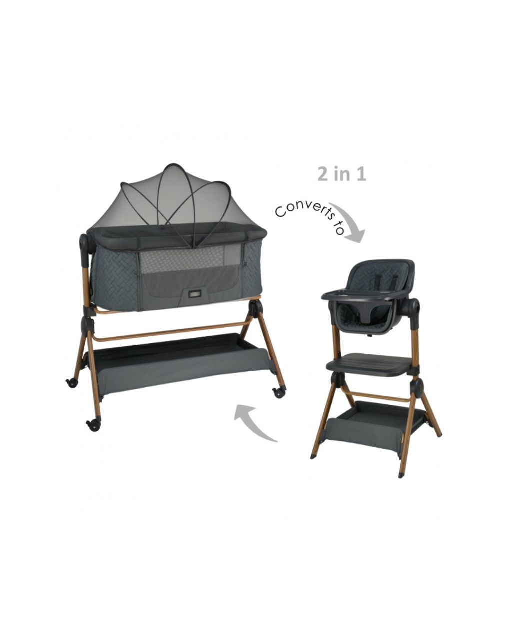 Bebe stars λίκνο-καρέκλα φαγητού serenity 2 in 1 smoked grey 846-186