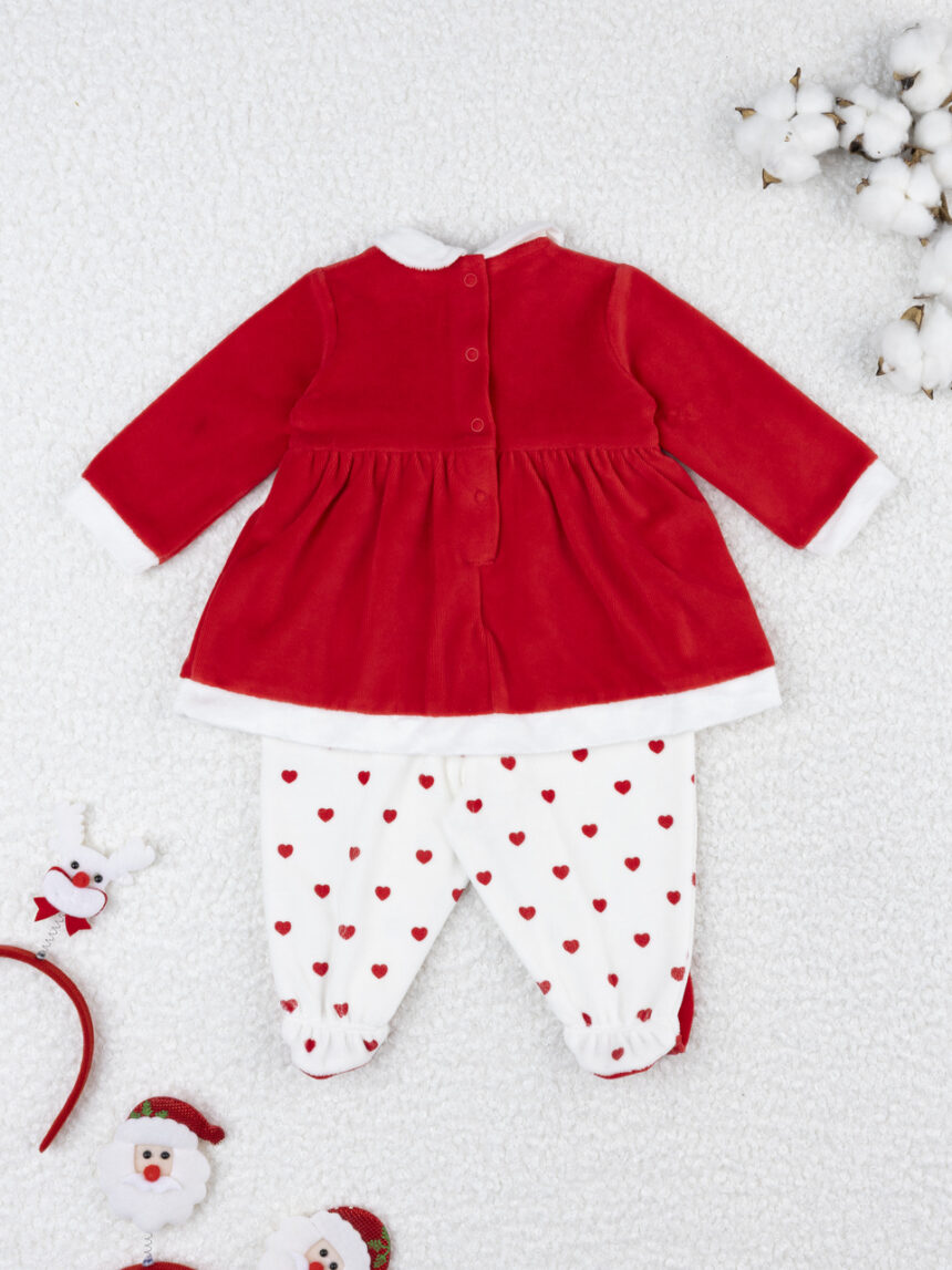 βρεφικό χριστουγεννιάτικο φορμάκι κόκκινο/λευκό με καρδούλες για κορίτσι - Prénatal