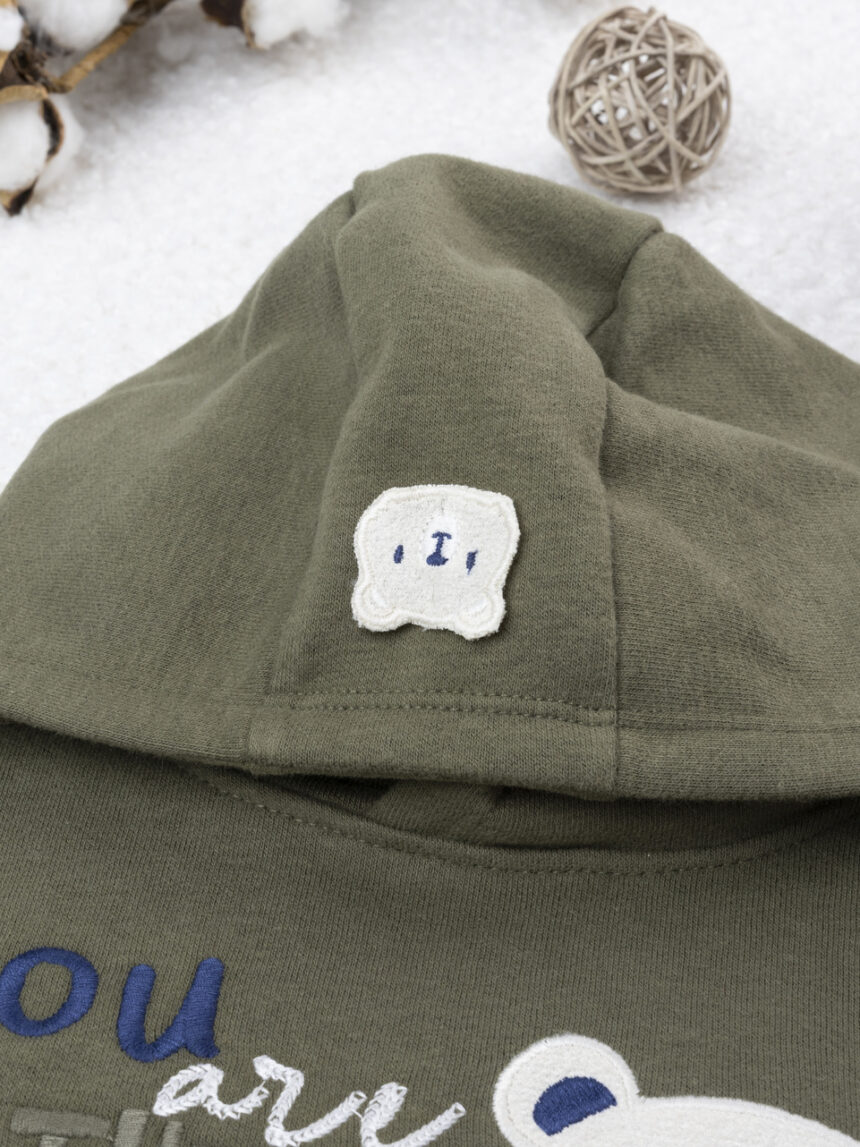 βρεφική μπλούζα φούτερ χακί με αρκουδάκι για αγόρι - Prénatal