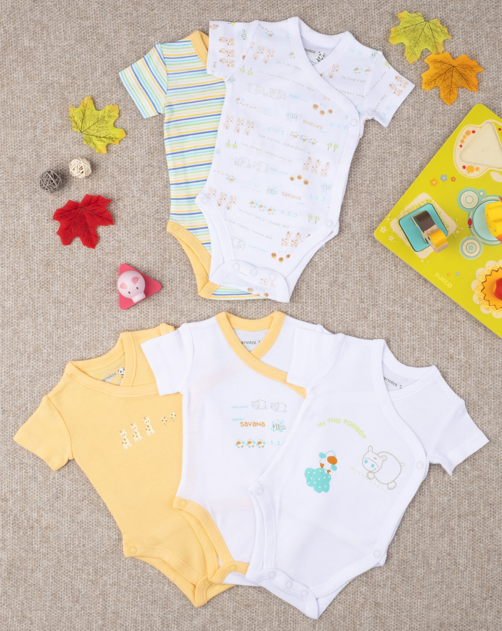 βρεφικά κορμάκια πακέτο x5 με ζωάκια για αγόρι