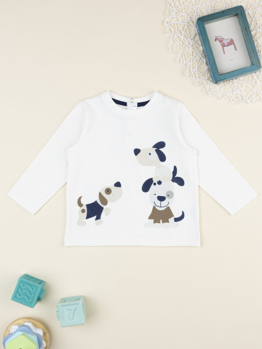 βρεφική μπλούζα λευκή με σκυλάκια για αγόρι - Prénatal