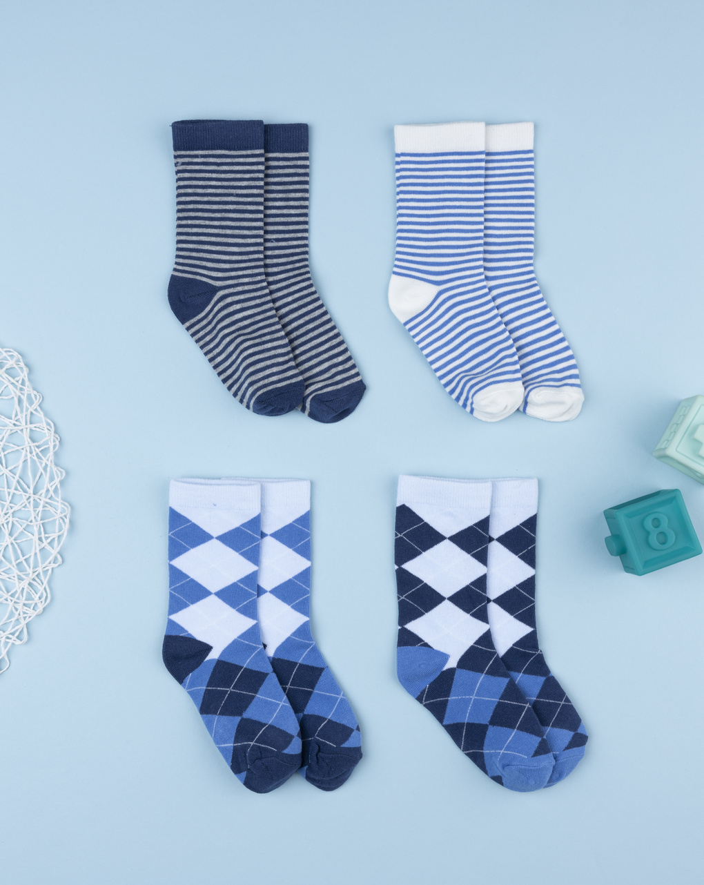 παιδικά καλτσάκια πακέτο x4 με ριγέ/καρό για αγόρι - Prénatal