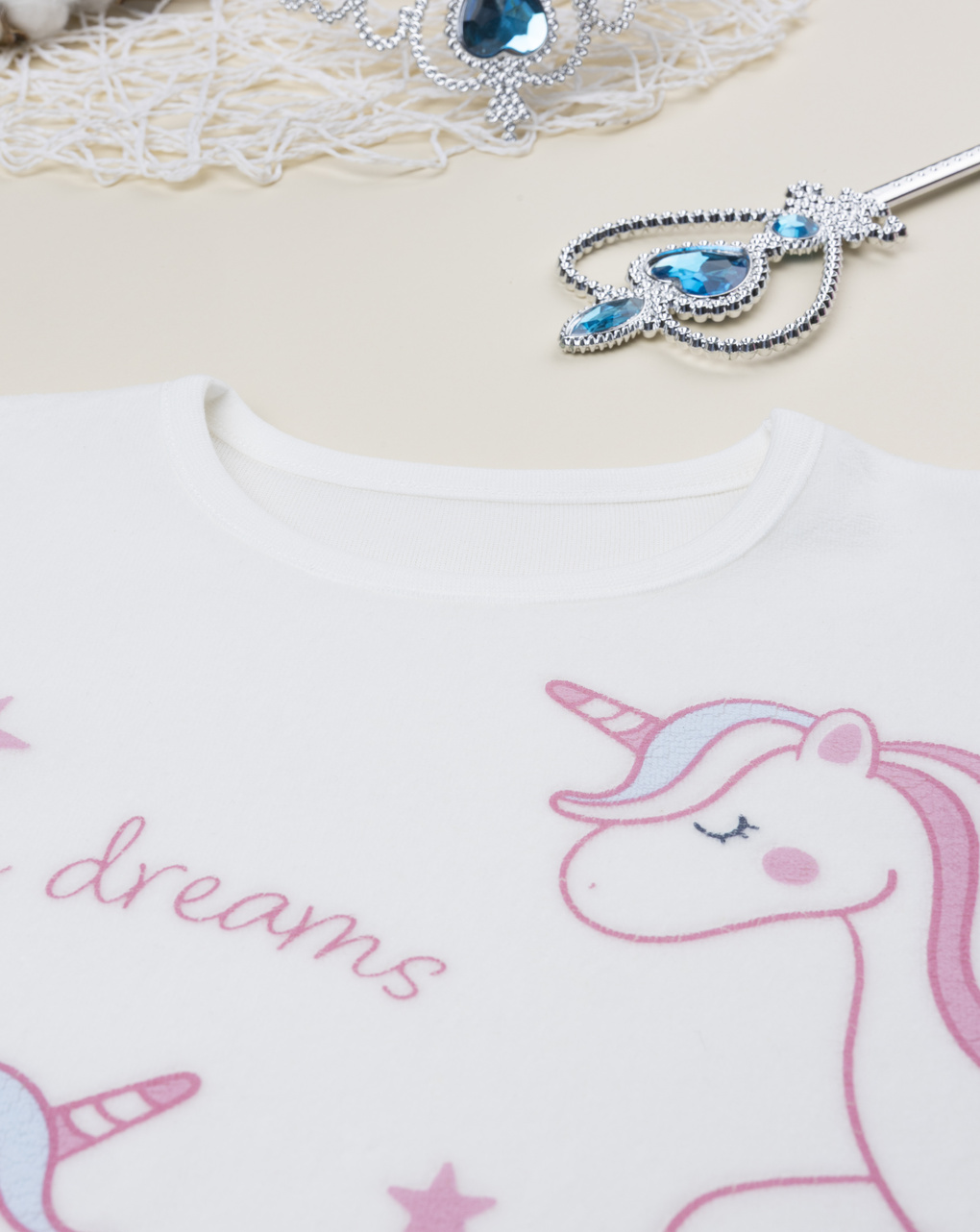παιδική πιτζάμα σενίλ λευκή/ροζ με μονόκερους για κορίτσι - Prénatal