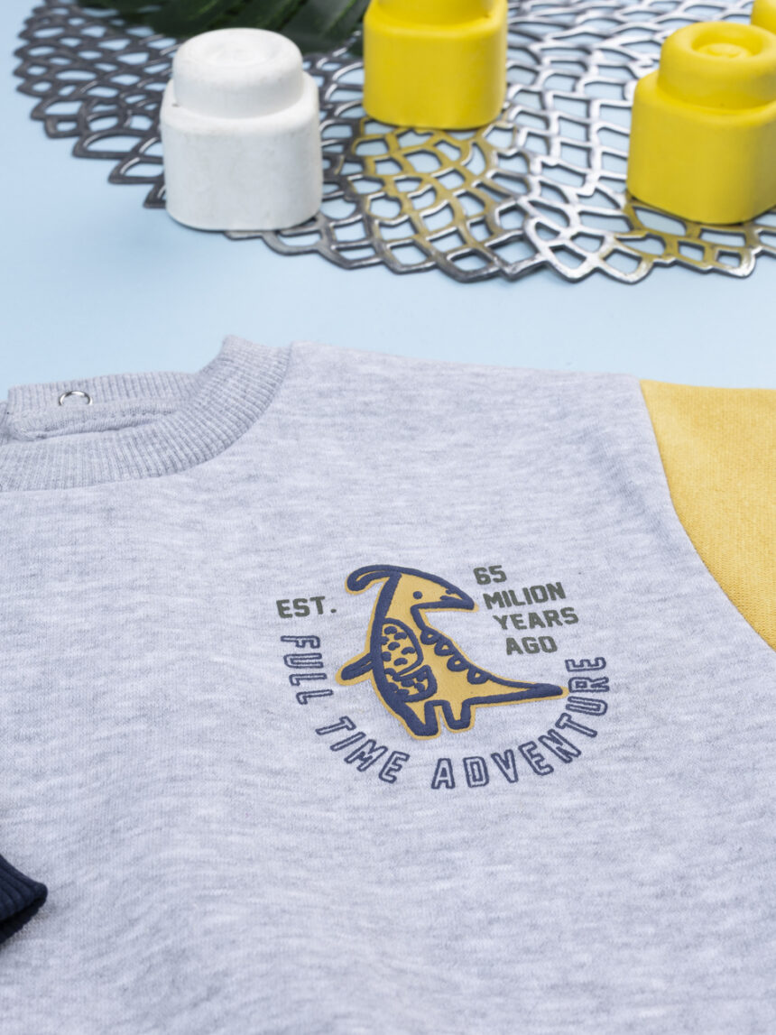 βρεφική μπλούζα φούτερ γκρι με δεινόσαυρο για αγόρι - Prénatal