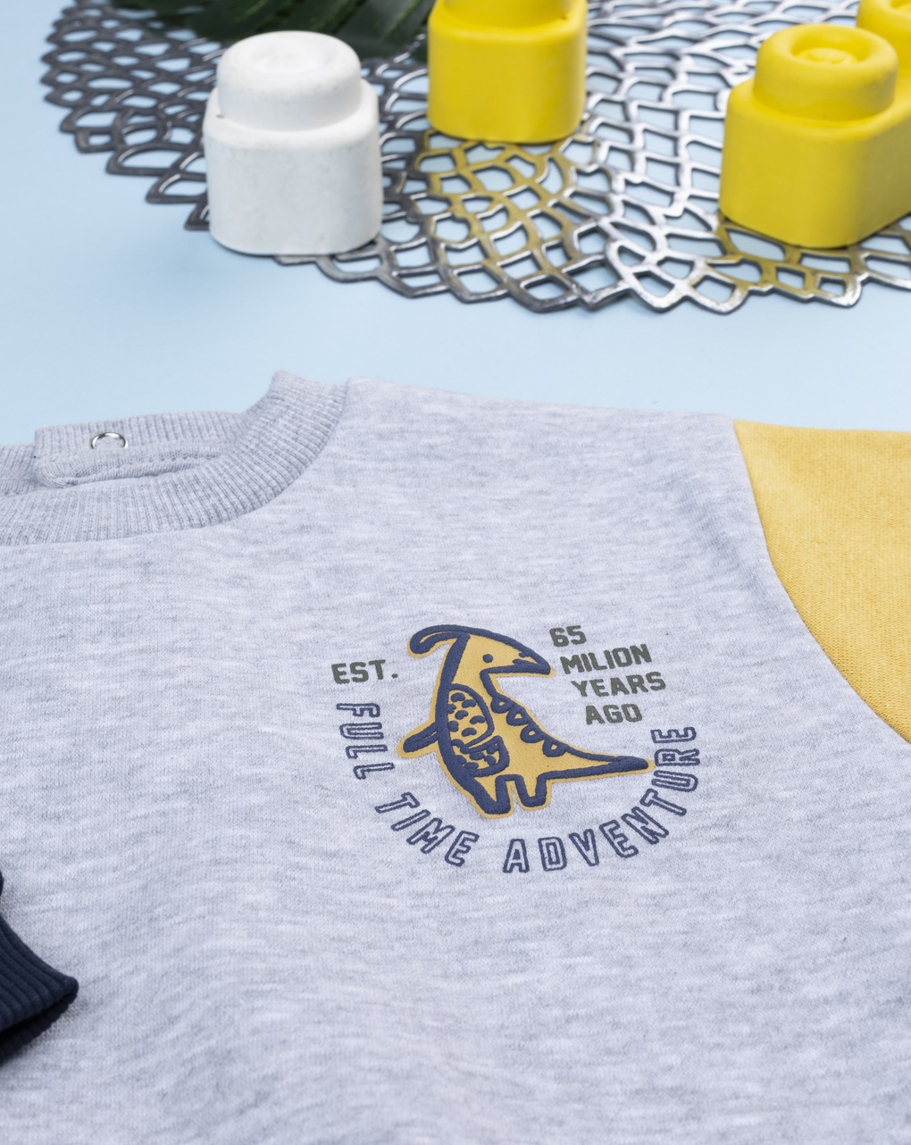 βρεφική μπλούζα φούτερ γκρι με δεινόσαυρο για αγόρι - Prénatal