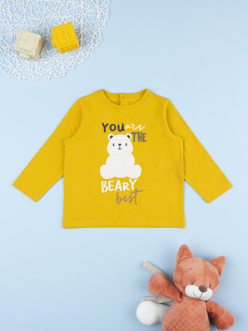 βρεφική μπλούζα κίτρινη με αρκουδάκι για αγόρι - Prénatal