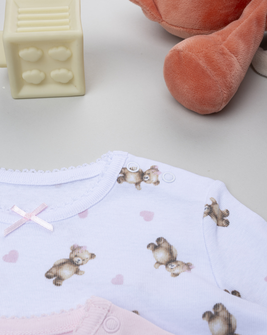 βρεφικά κορμάκια λευκό/ροζ με αρκουδάκια για κορίτσι - Prénatal