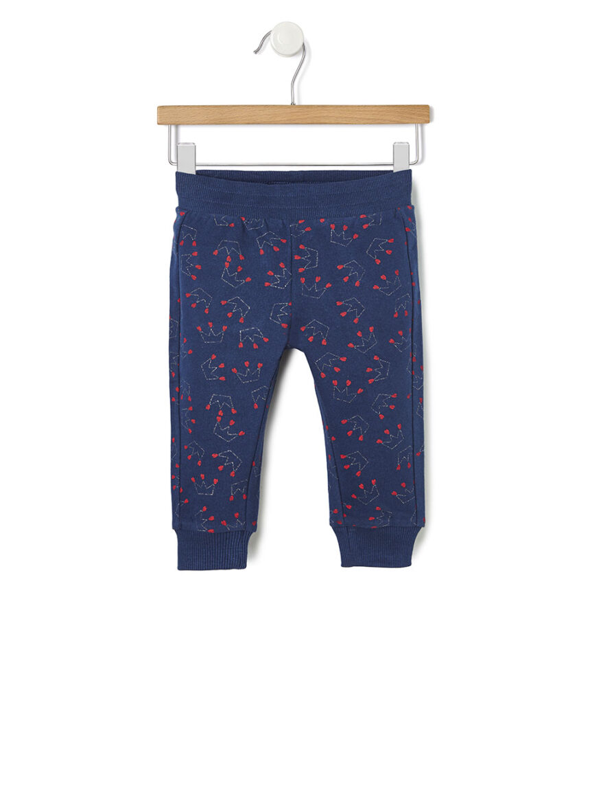 βρεφικό παντελόνι φούτερ μπλε με στέμματα για κορίτσι - Prénatal