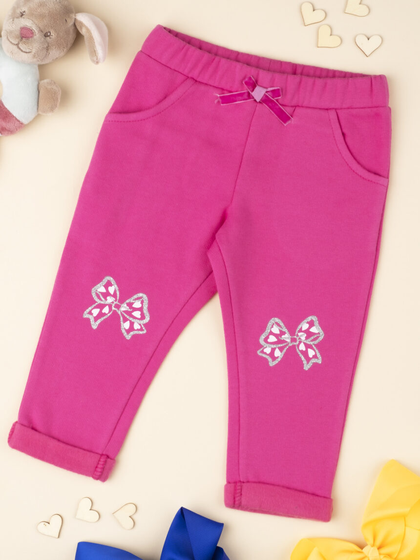 βρεφικό παντελόνι φούτερ φούξια με φιογκάκια για κορίτσι - Prénatal