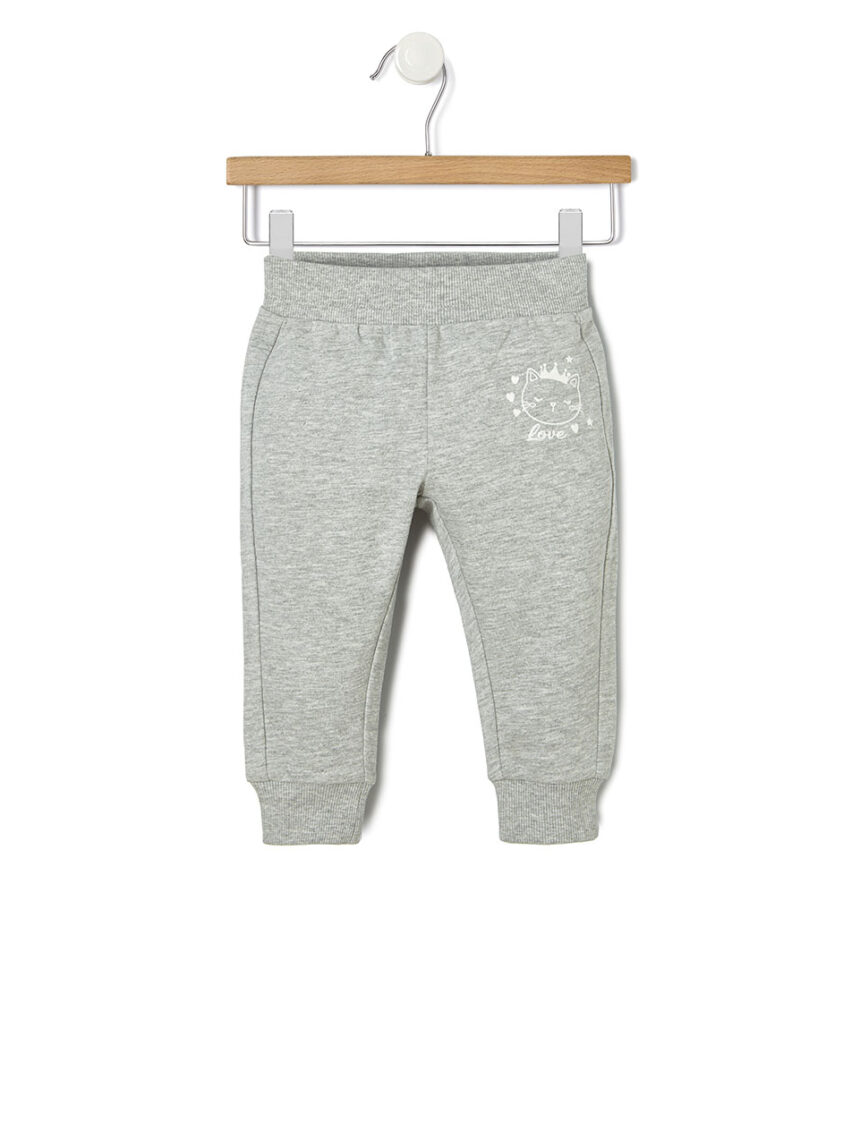 βρεφικό παντελόνι φούτερ γκρι με γατάκι για κορίτσι - Prénatal