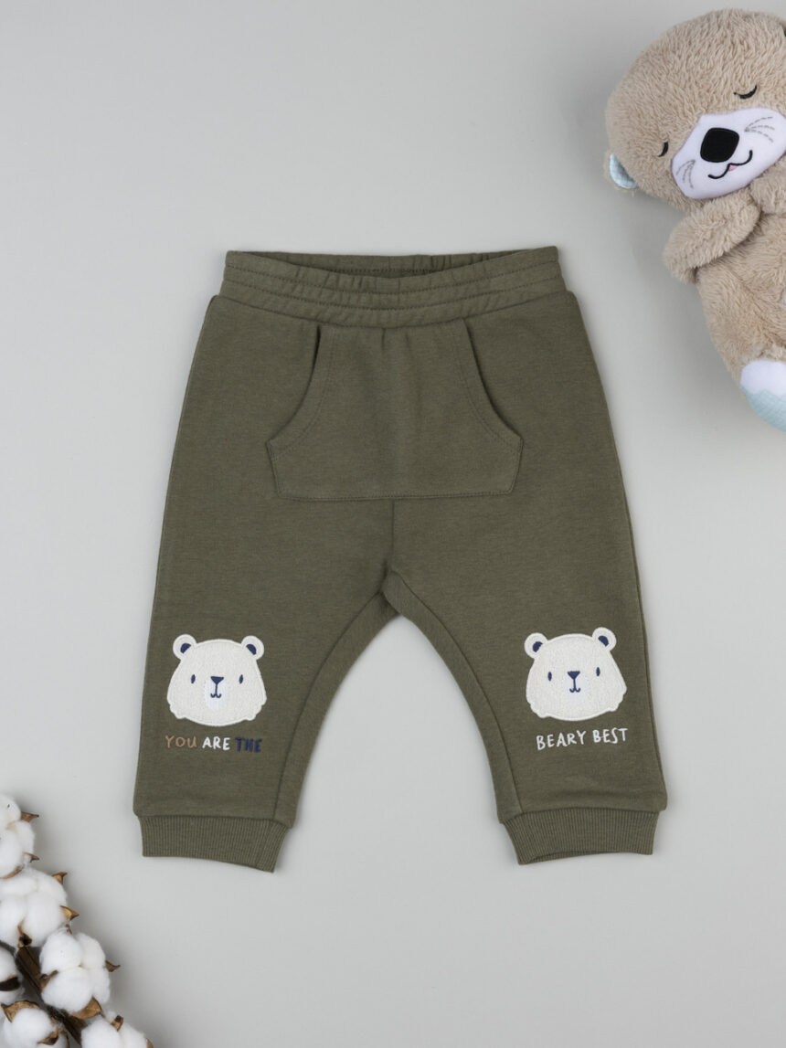 βρεφικό παντελόνι φόρμας χακί με αρκουδάκια για αγόρι - Prénatal