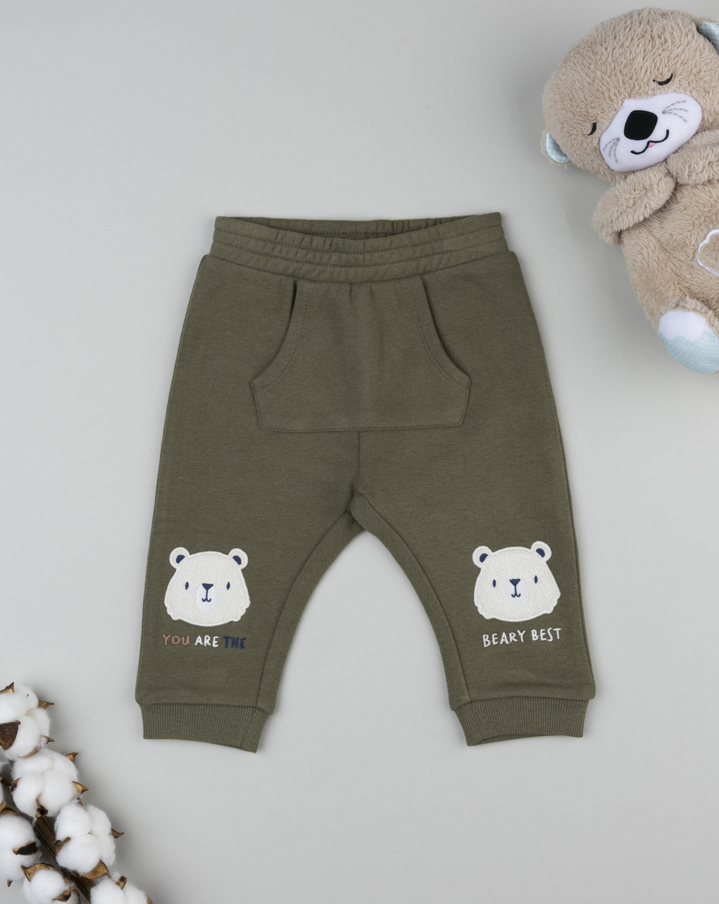 βρεφικό παντελόνι φόρμας χακί με αρκουδάκια για αγόρι