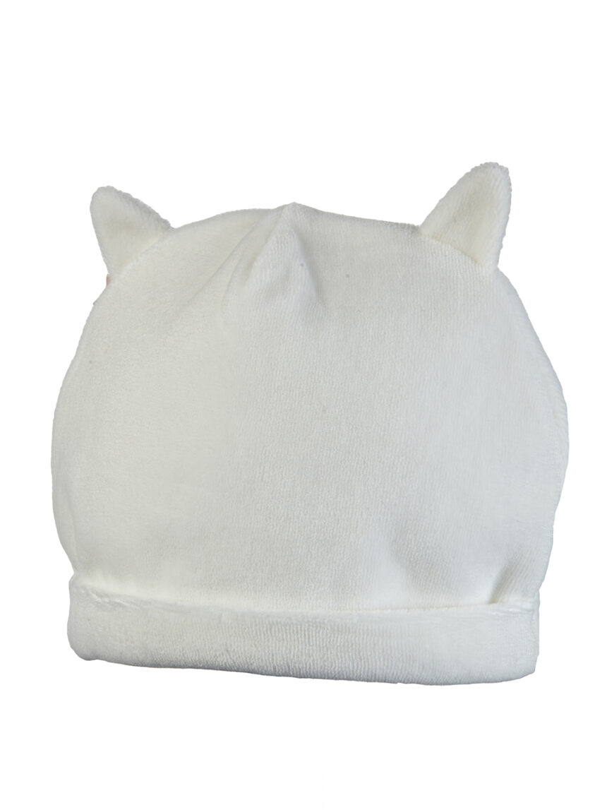 βρεφικό σκουφάκι σενίλ λευκό με λαγουδάκι για κορίτσι - Prénatal