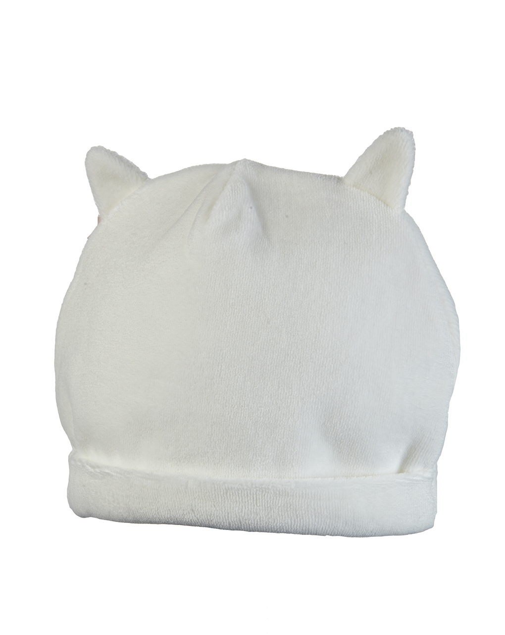 βρεφικό σκουφάκι σενίλ λευκό με λαγουδάκι για κορίτσι - Prénatal