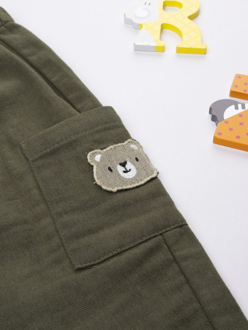 βρεφικό παντελόνι χακί με αρκουδάκι για αγόρι - Prénatal