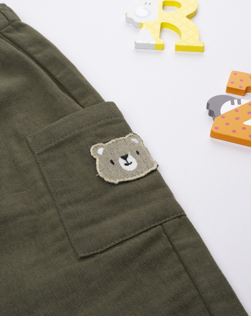 βρεφικό παντελόνι χακί με αρκουδάκι για αγόρι - Prénatal