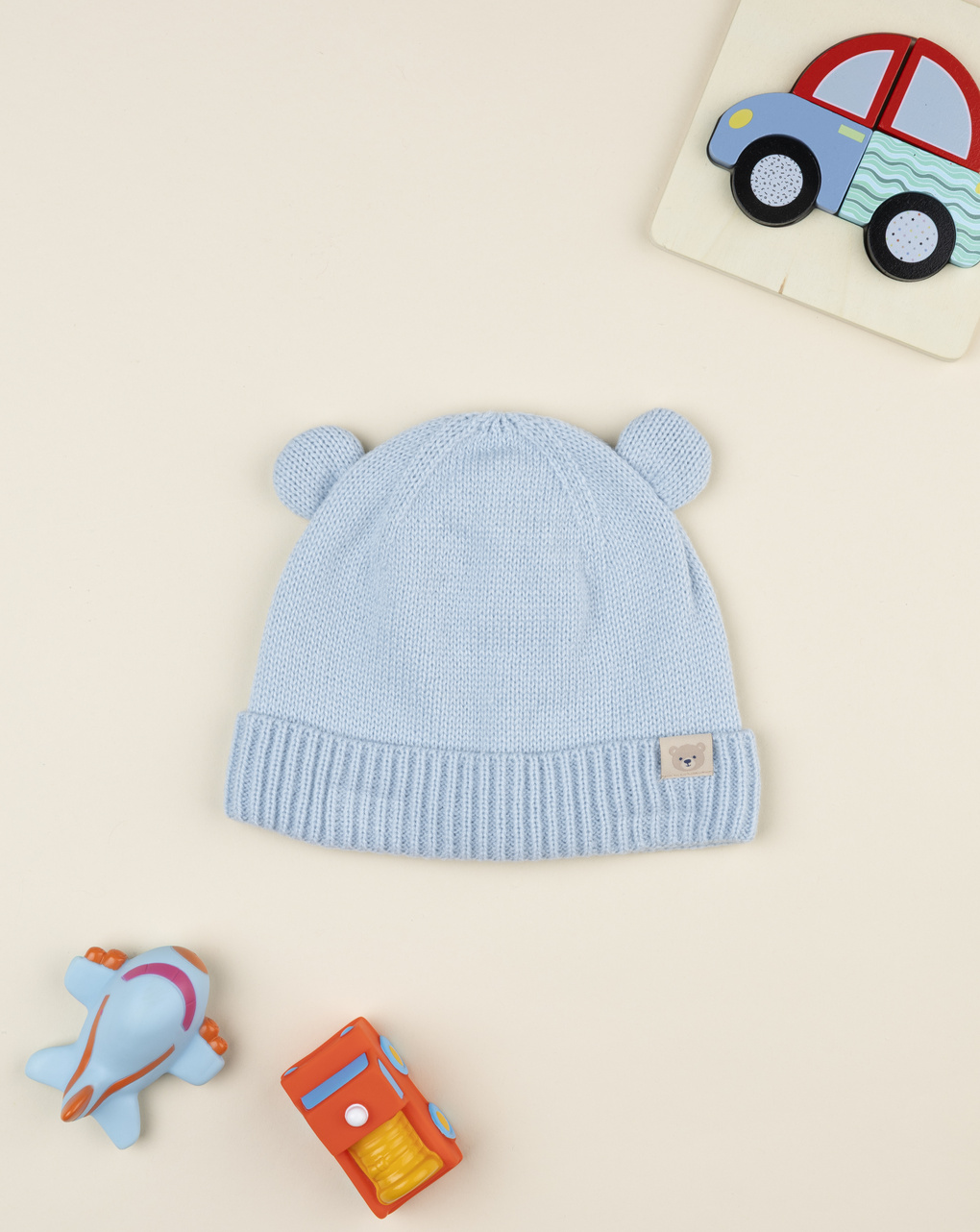 βρεφικό σκουφάκι γαλάζιο με αρκουδάκι για αγόρι