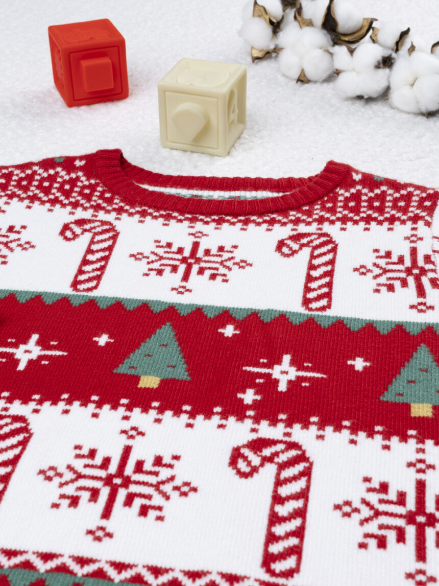 παιδικό χριστουγεννιάτικο πουλόβερ κόκκινο/λευκό candy cane για αγόρι - Prénatal