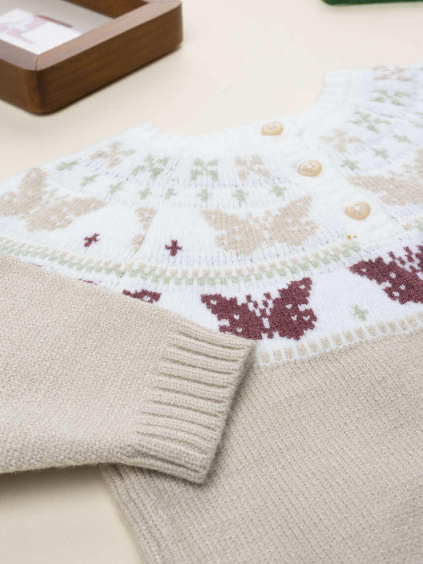 βρεφικό πουλόβερ μπεζ ζακάρ με πεταλούδες για κορίτσι - Prénatal