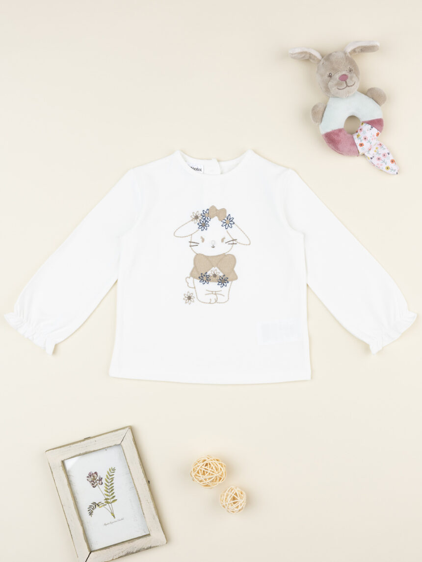 βρεφική μπλούζα λευκή με λαγουδάκι για κορίτσι - Prénatal