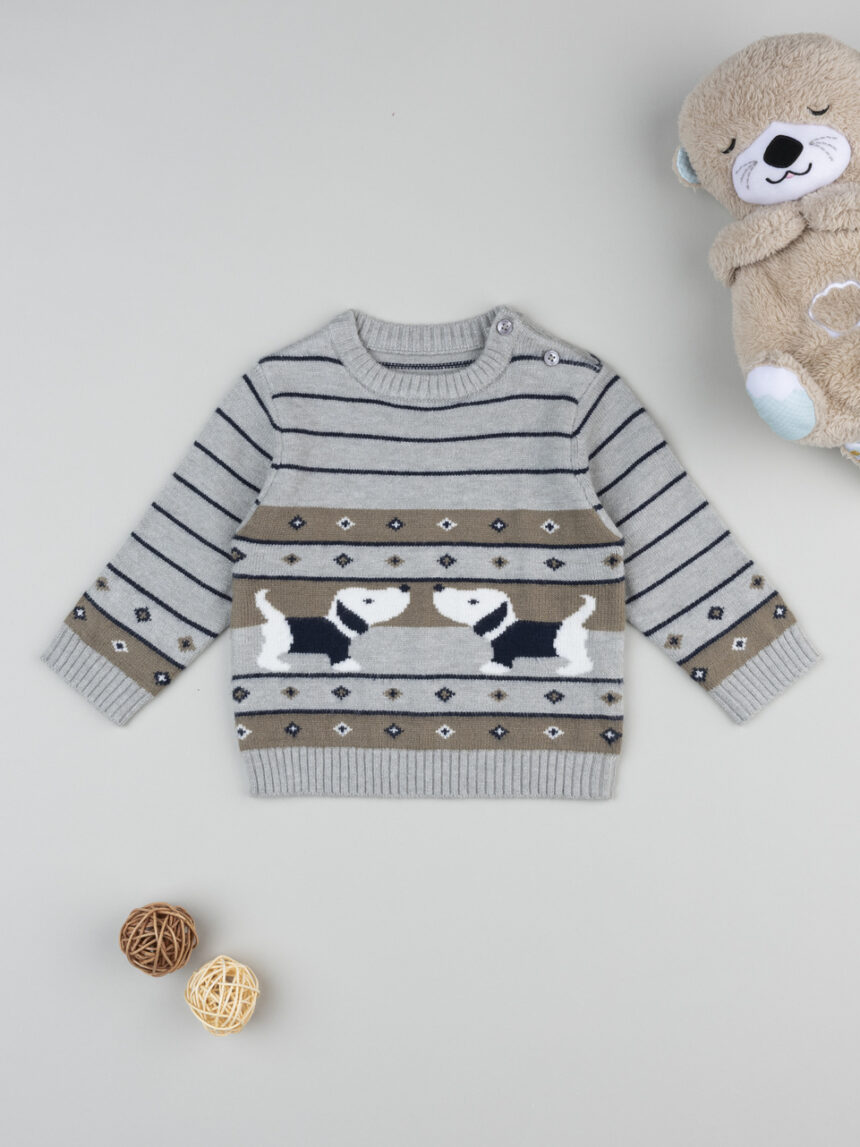 βρεφικό πουλόβερ γκρι με σκυλάκια για αγόρι - Prénatal