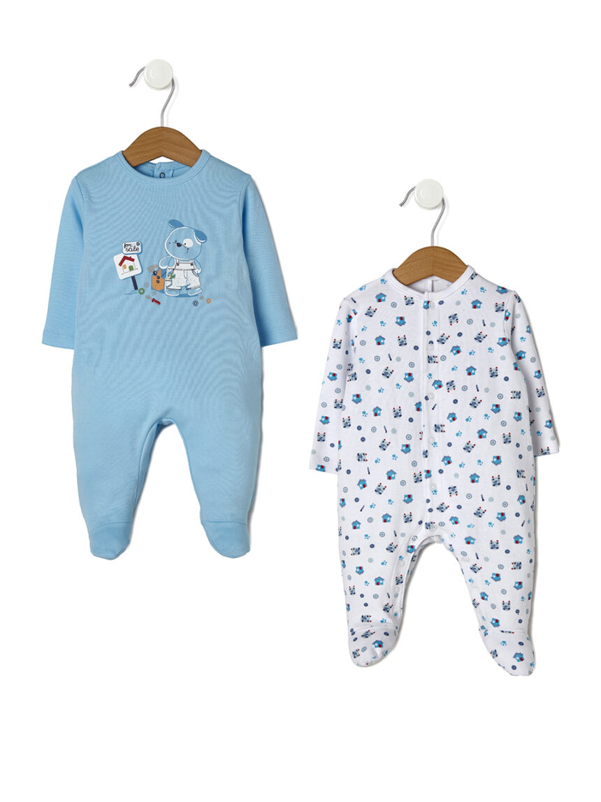 βρεφικά φορμάκια πακέτο x2 λευκό/γαλάζιο με αρκουδάκια για αγόρι - Prénatal