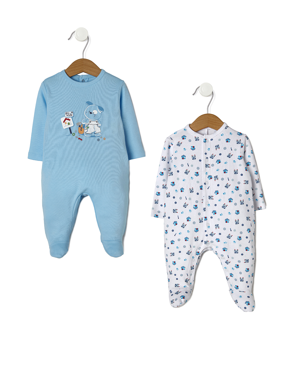 βρεφικά φορμάκια πακέτο x2 λευκό/γαλάζιο με αρκουδάκια για αγόρι