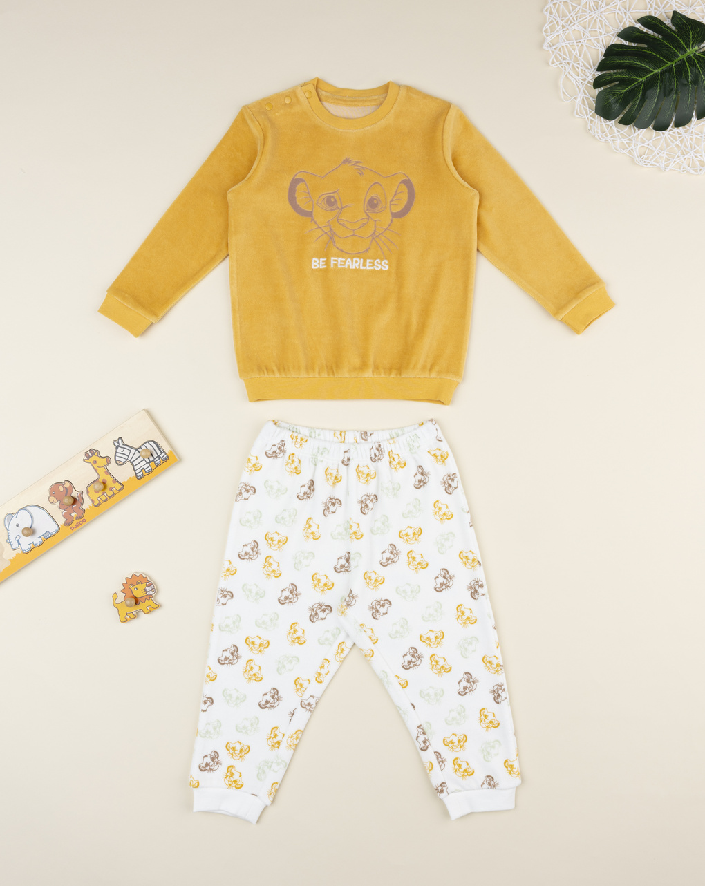 βρεφική πιτζάμα σενίλ πορτοκαλί/λευκή lion king για αγόρι