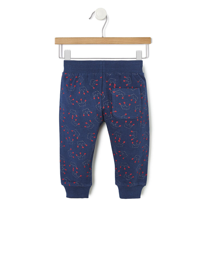 βρεφικό παντελόνι φούτερ μπλε με στέμματα για κορίτσι - Prénatal