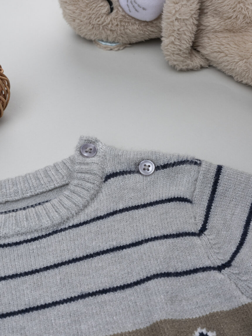 βρεφικό πουλόβερ γκρι με σκυλάκια για αγόρι - Prénatal