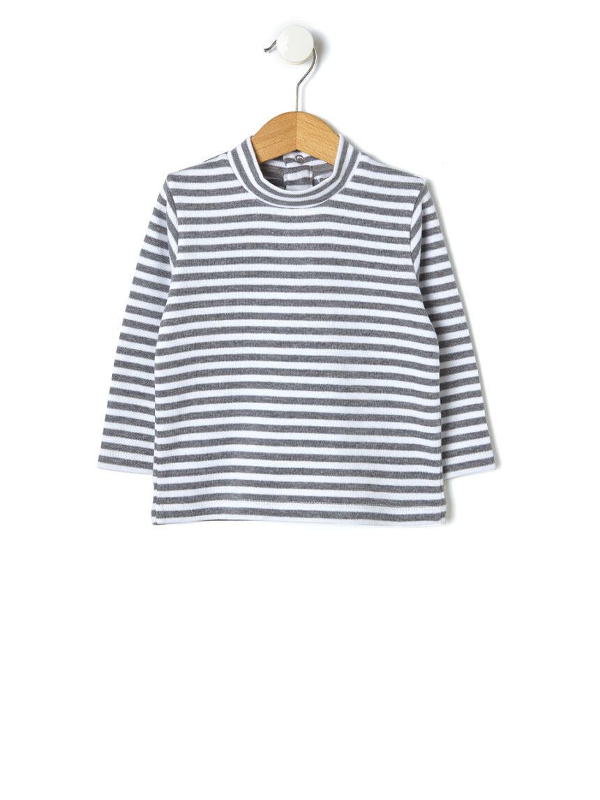 βρεφική μπλούζα γκρι/λευκή ριγέ για αγόρι - Prénatal