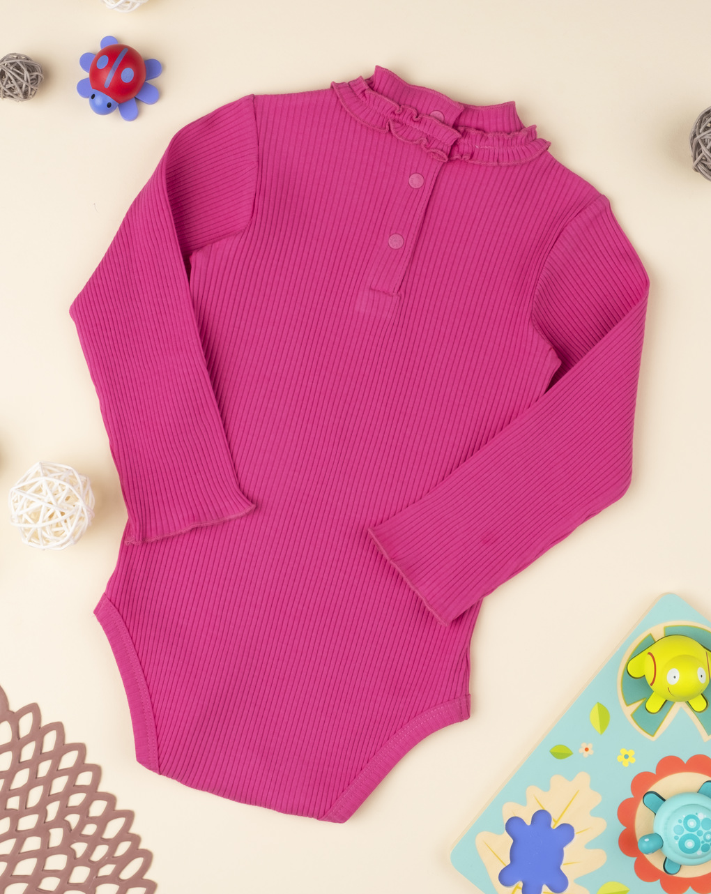 βρεφικό κορμάκι φούξια ριμπ για κορίτσι - Prénatal