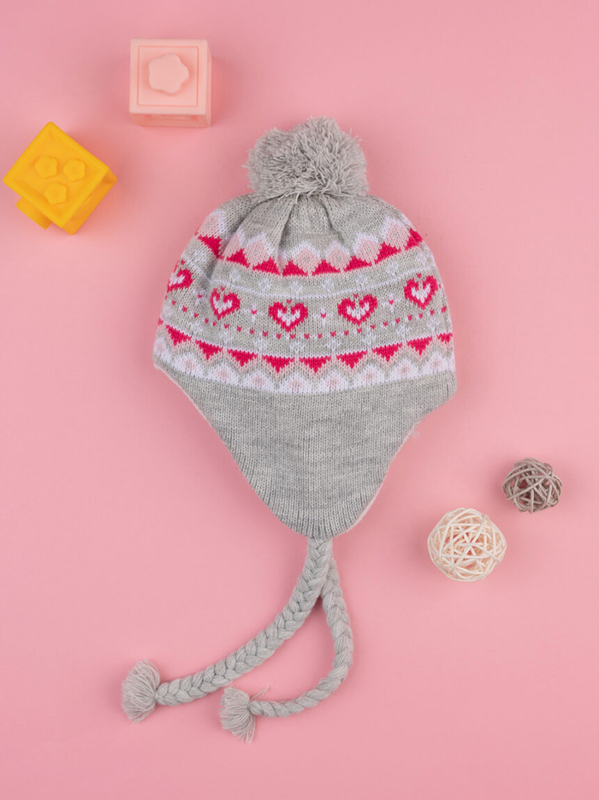 παιδικό σκουφάκι περουβιανού τύπου λευκό με καρδούλες για κορίτσι - Prénatal