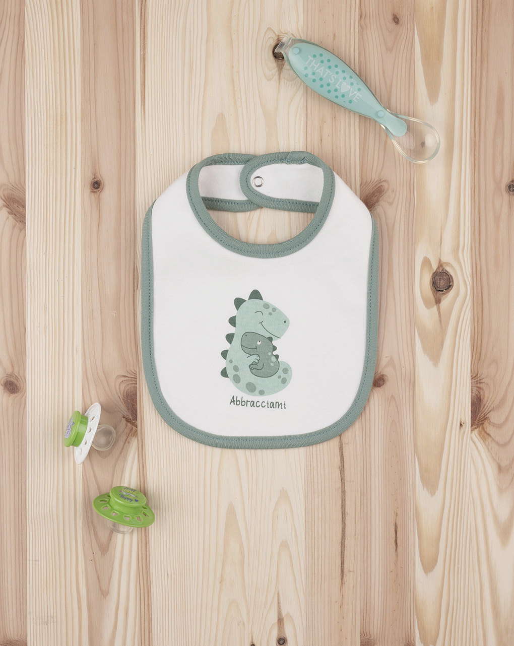 βρεφική σαλιάρα λευκή με δεινόσαυρο για αγόρι