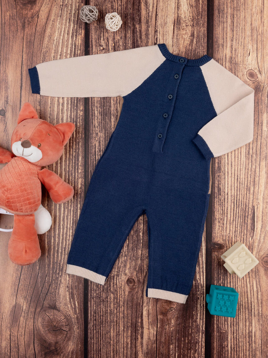 βρεφικό φορμάκι πλεκτό μπλε με αρκουδάκια για αγόρι - Prénatal