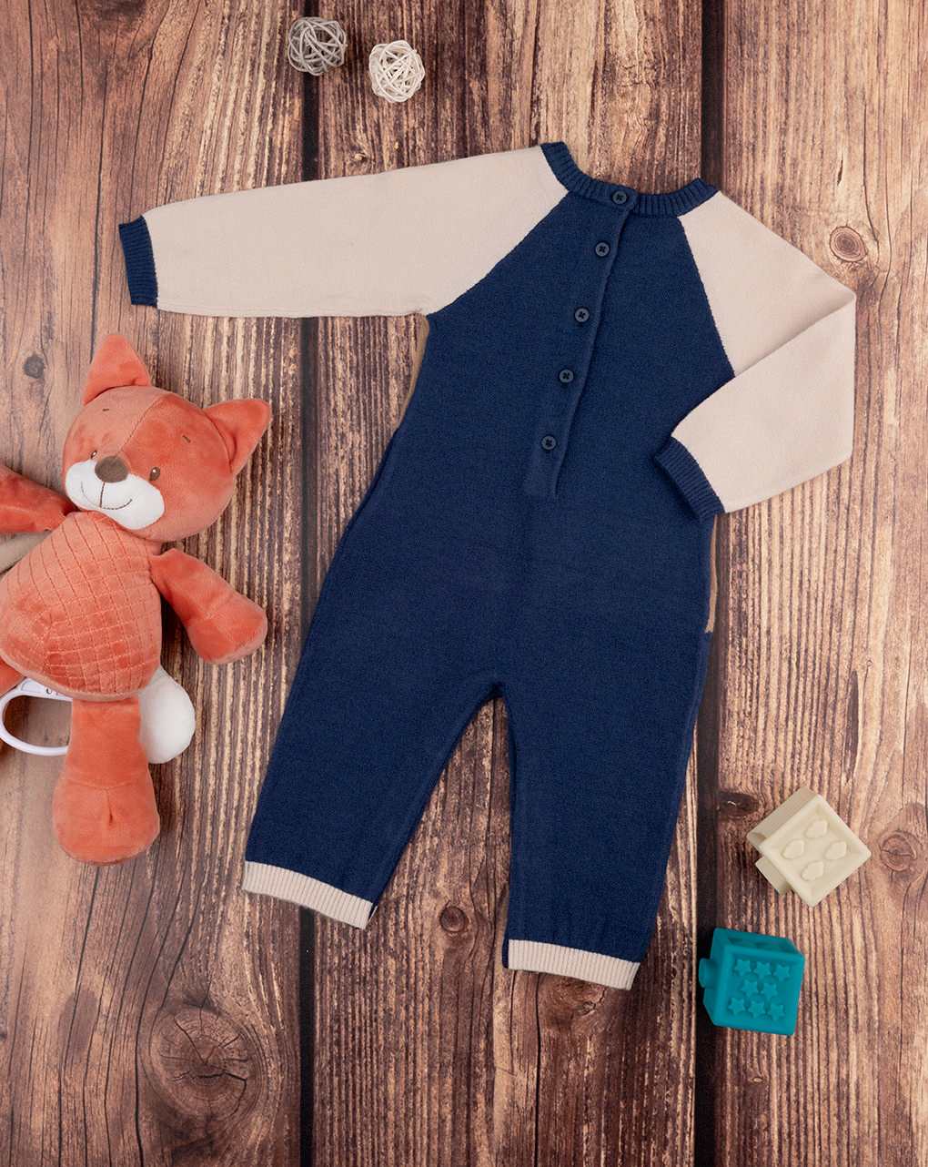 βρεφικό φορμάκι πλεκτό μπλε με αρκουδάκια για αγόρι - Prénatal