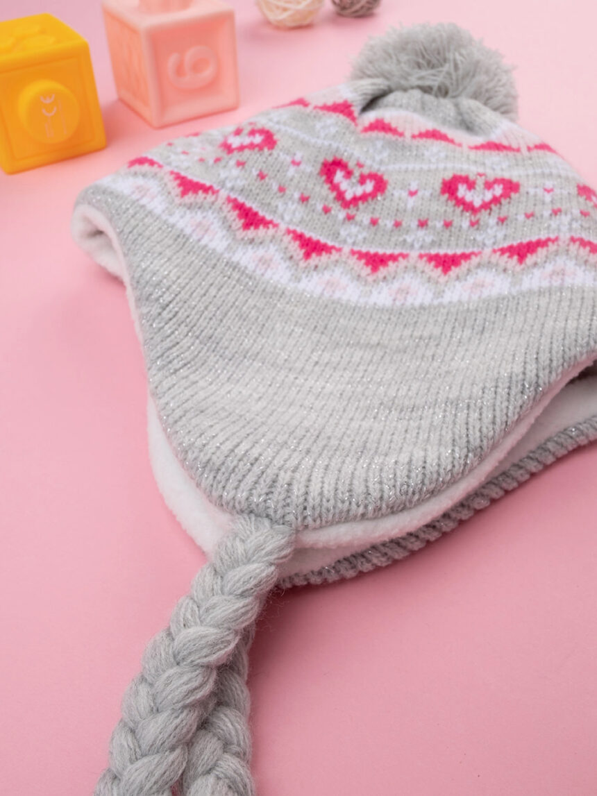 παιδικό σκουφάκι περουβιανού τύπου λευκό με καρδούλες για κορίτσι - Prénatal