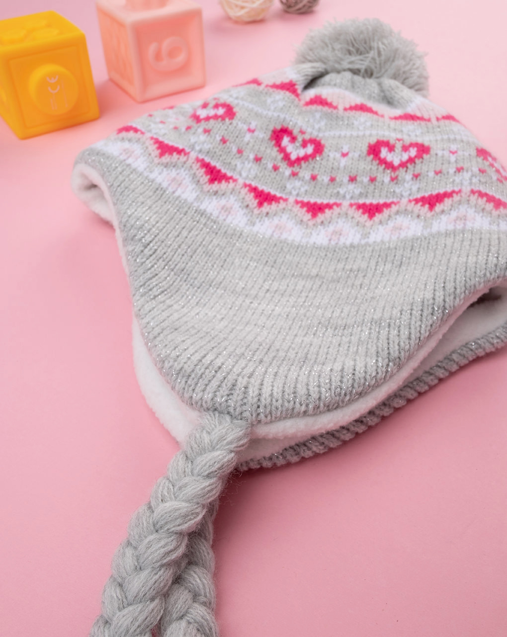 παιδικό σκουφάκι περουβιανού τύπου λευκό με καρδούλες για κορίτσι - Prénatal