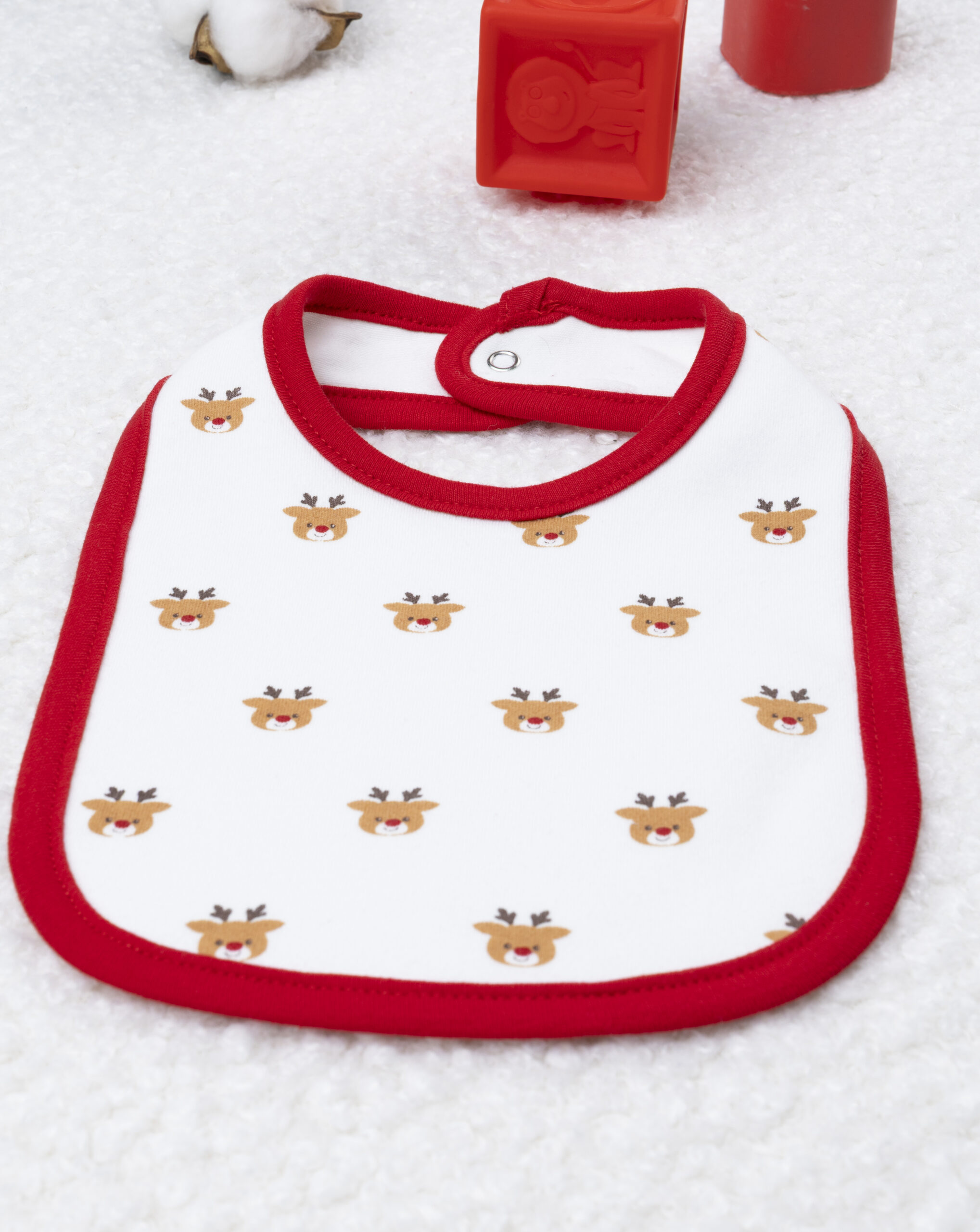 βρεφική χριστουγεννιάτικη σαλιάρα λευκή με τάρανδο για αγόρι - Prénatal