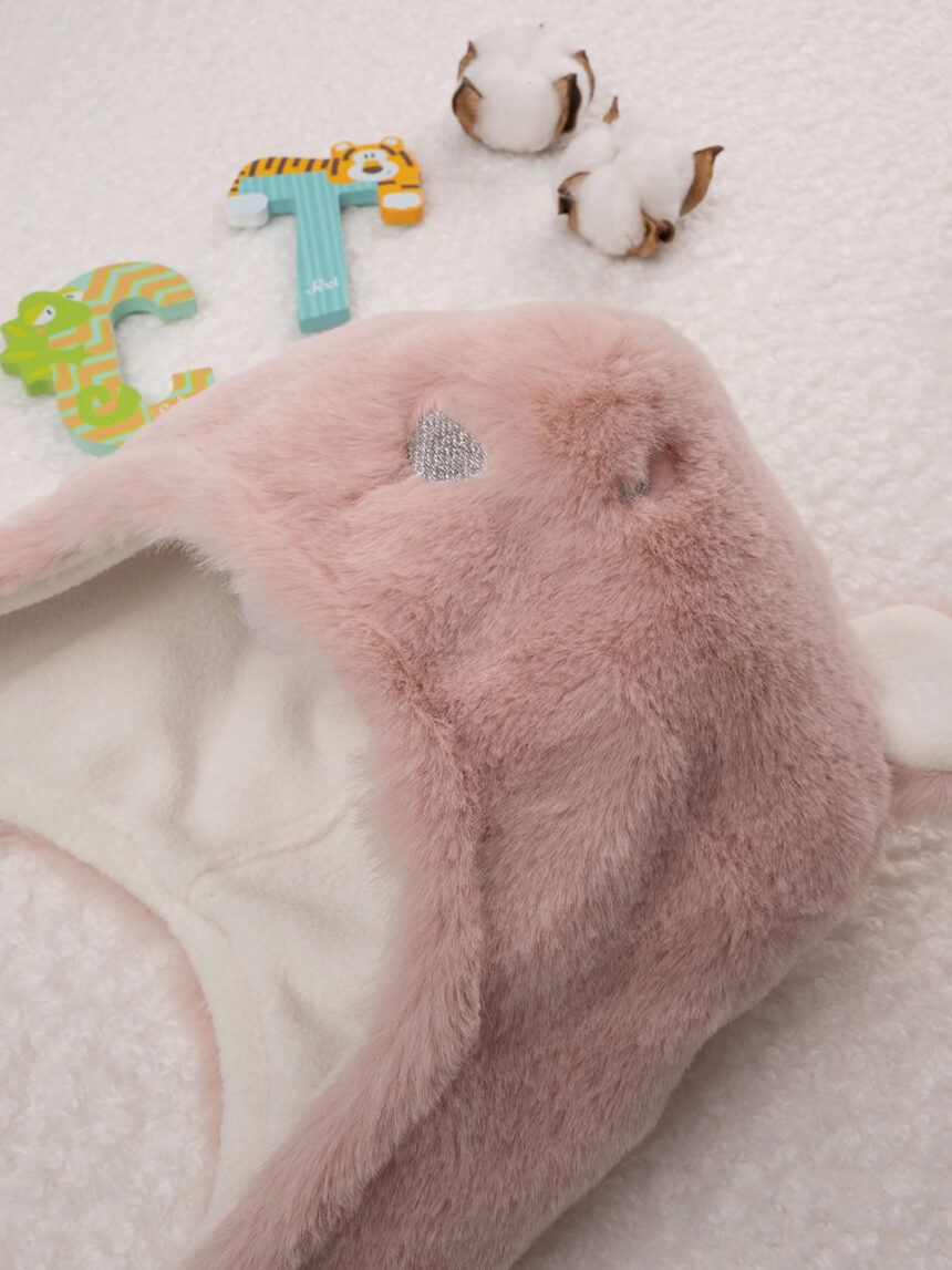 βρεφικό σκουφάκι περουβιανού τύπου ροζ με αρκουδάκι για κορίτσι - Prénatal