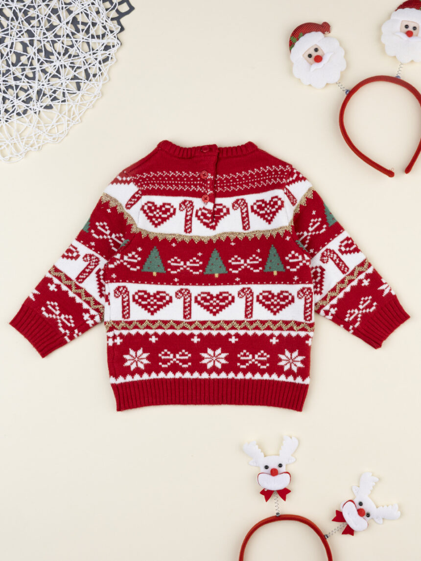 βρεφικό χριστουγεννιάτικο πουλόβερ κόκκινο/λευκό candy cane για κορίτσι - Prénatal