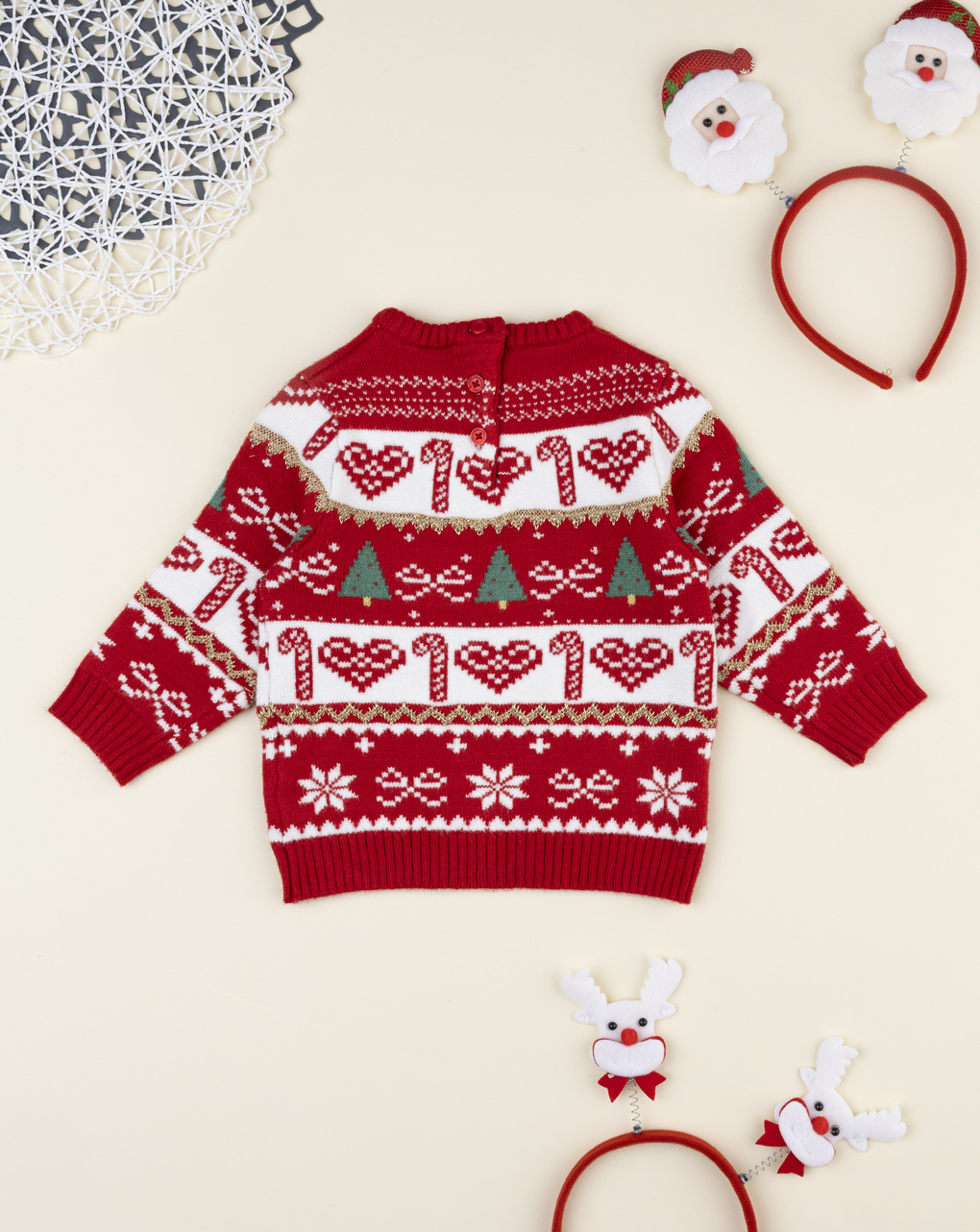 βρεφικό χριστουγεννιάτικο πουλόβερ κόκκινο/λευκό candy cane για κορίτσι - Prénatal