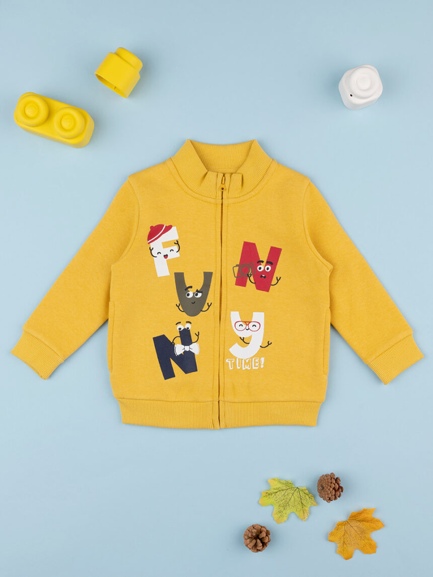 βρεφική ζακέτα φούτερ κίτρινη funny time για αγόρι - Prénatal