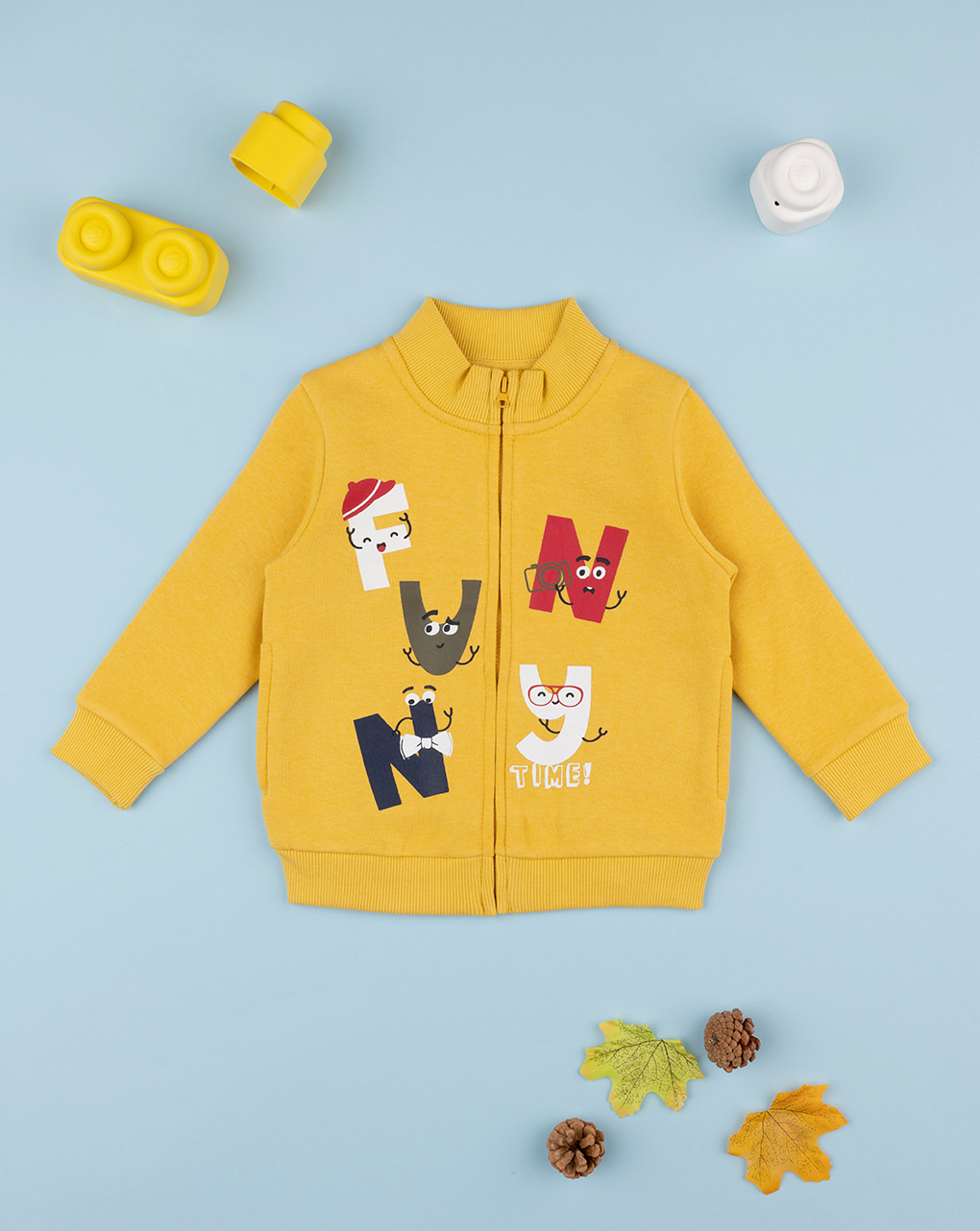 βρεφική ζακέτα φούτερ κίτρινη funny time για αγόρι