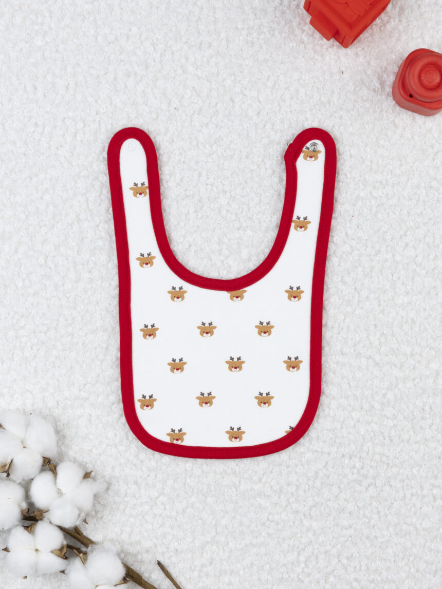 βρεφική χριστουγεννιάτικη σαλιάρα λευκή με τάρανδο για αγόρι - Prénatal