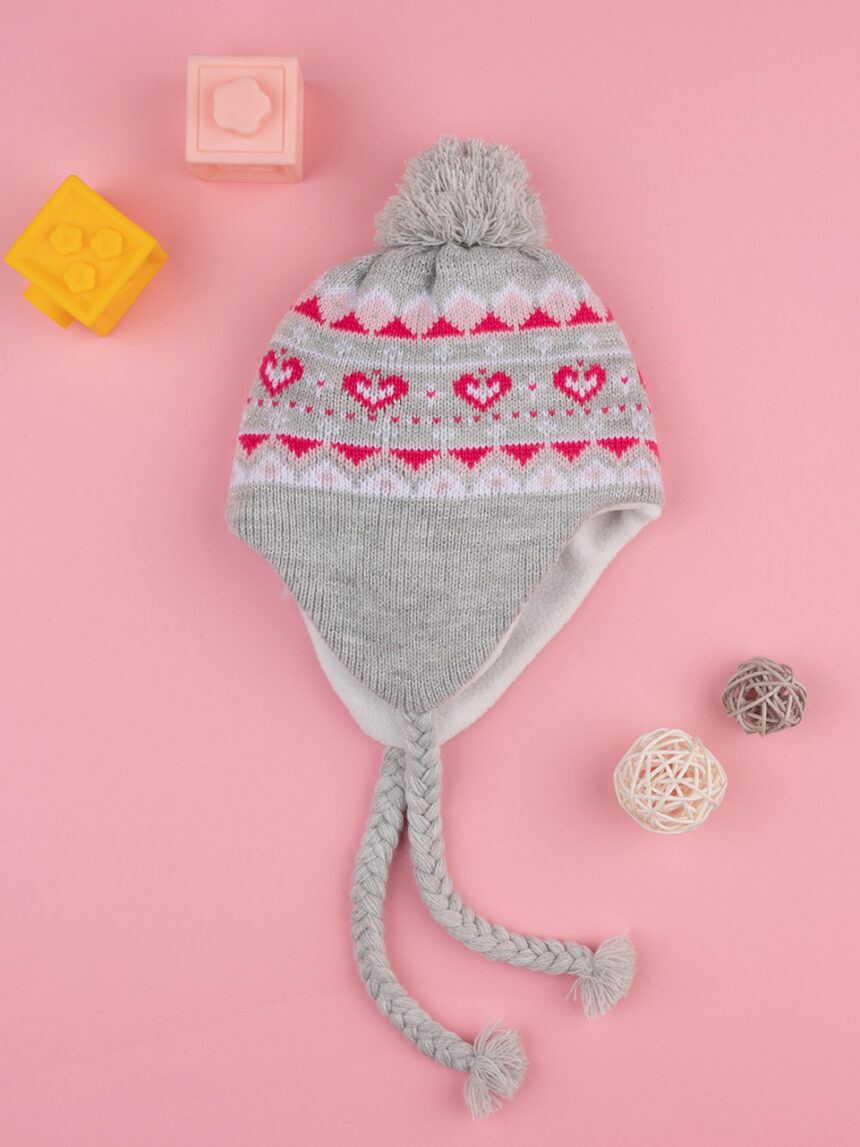 παιδικό σκουφάκι περουβιανού τύπου λευκό με καρδούλες για κορίτσι - Prénatal