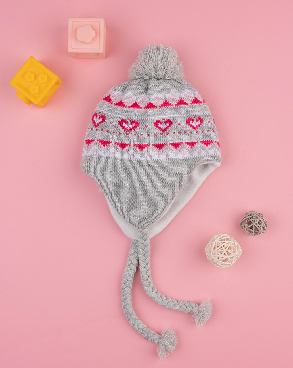 παιδικό σκουφάκι περουβιανού τύπου λευκό με καρδούλες για κορίτσι