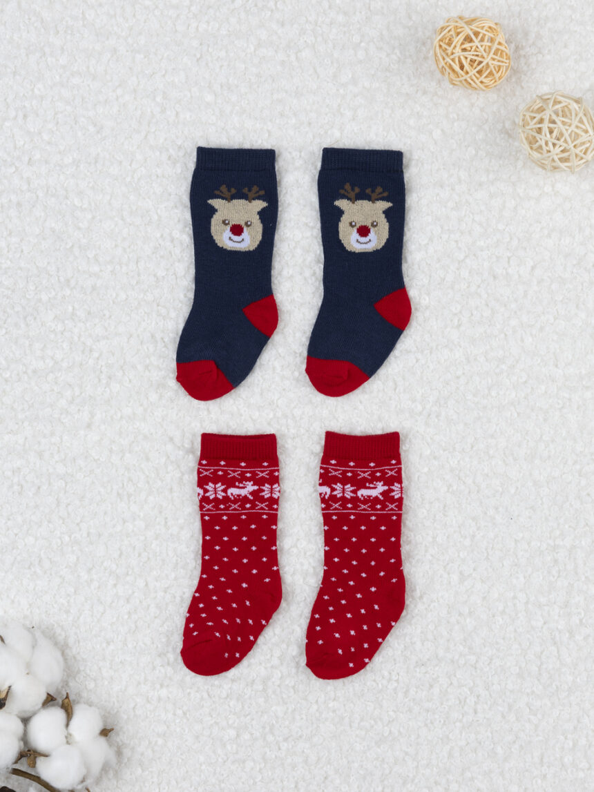 βρεφικά χριστουγεννιάτικα καλτσάκια με τάρανδους πακέτο x2 για αγόρι - Prénatal
